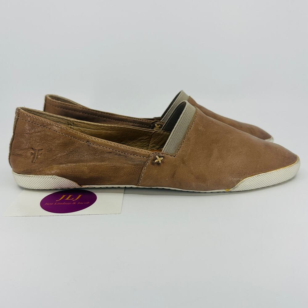 Frye Women's Melanie Slip On Gray Taupe Leather Flat Shoes 3471146 Size 9 M